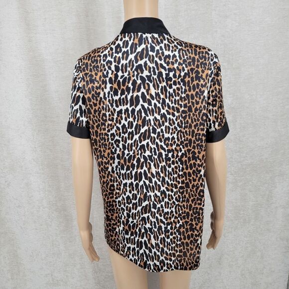 Vanity Fair Leopard Top Button Front Short Sleeve Vneck 70s Vintage Mobwife - Picture 4 of 8